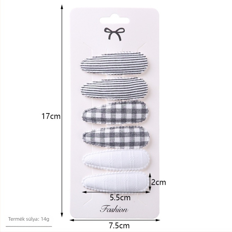 Koreai stílusú csepp alakú hajcsat készlet, 6 darab, textil virágos hímzéssel, kézzel készített, gyerekeknek