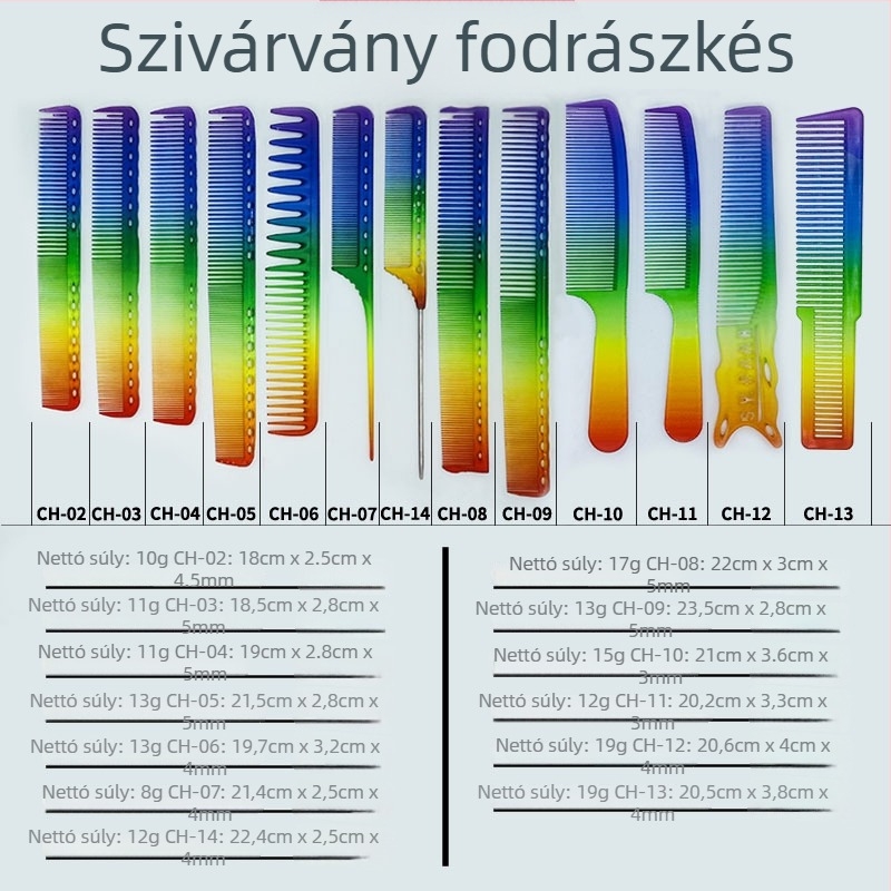 Fodrászati hajfésű hegyes farokkal, műanyagból, általános használatra