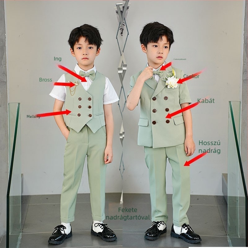 Gyerek öltöny készlet zakóval – angol stílus; poliészter 80%; 8 év feletti gyermekek számára; nyár 2024 szezon (Poliészter 80%, angol stílus, 8+ év, nyár 2024)