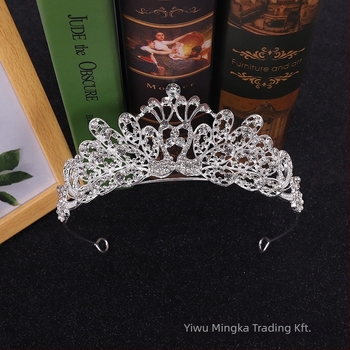 Koreai stílusú menyasszonyi korona hajpánt rhinestone kristályokkal, PT900 tisztaságú, galvanizált ötvözet, fehér kristályok, esküvői kiegészítő