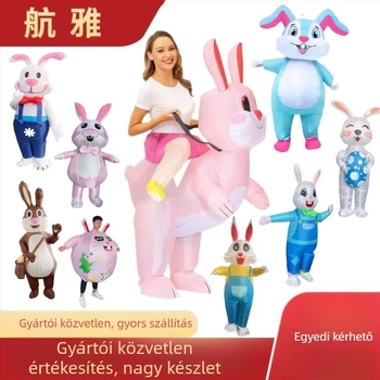 Felfújható húsvéti nyuszi jelmez, lovagló stílus, teljes testű cosplay rekvizit, anyag: textil, varrás
