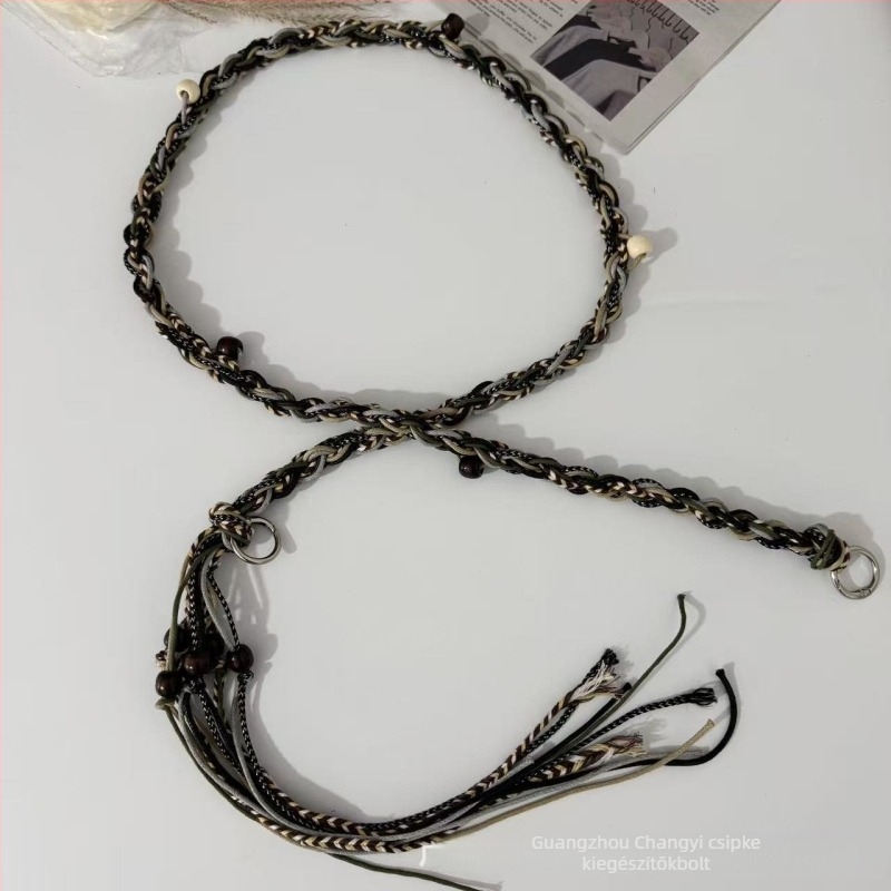 Kézzel kötött viaszoszsinóros öv, szélesség >4 cm, csattal záródó, bohéms, retro, etnikus, kínai és irodalmi stílus