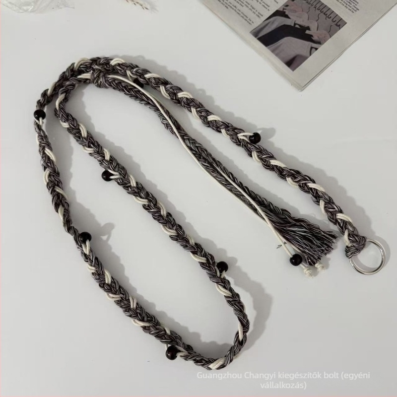 Kézzel kötött viaszoszsinóros öv, szélesség >4 cm, csattal záródó, bohéms, retro, etnikus, kínai és irodalmi stílus