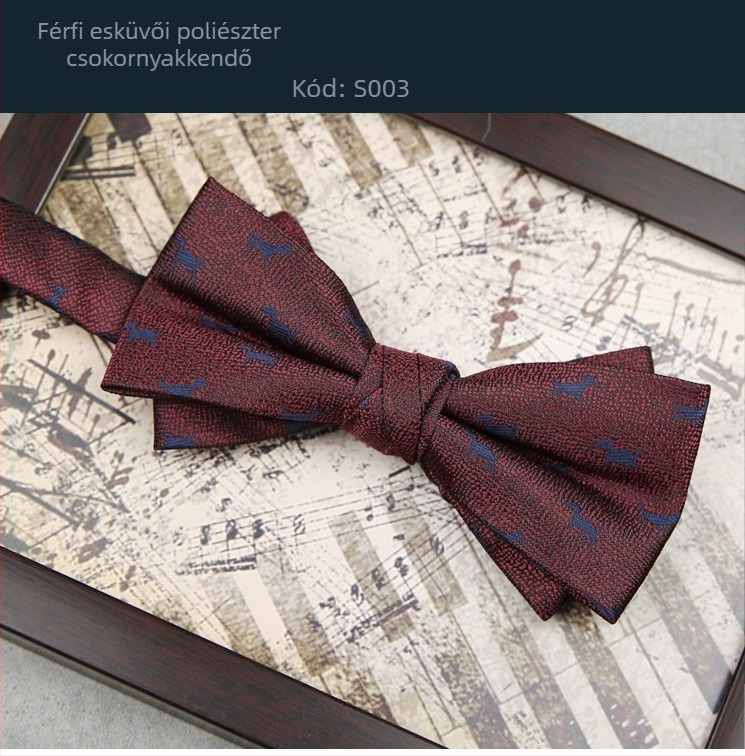 Férfi esküvői csokornyakkendő jacquard poliészterből, csíkos mintázat, lapos csomó, férfi stílus