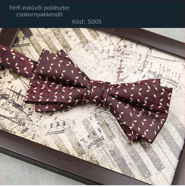 Férfi esküvői csokornyakkendő jacquard poliészterből, csíkos mintázat, lapos csomó, férfi stílus