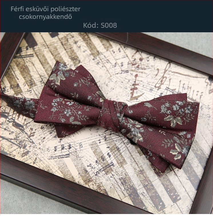 Férfi esküvői csokornyakkendő jacquard poliészterből, csíkos mintázat, lapos csomó, férfi stílus