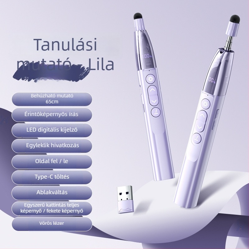 Távirányítós lézeres oldalváltó toll PPT-prezentációkhoz és fehér táblához, digitális teleszkópos mutatóval