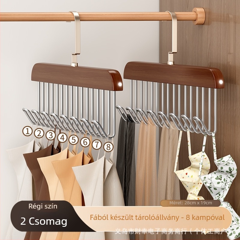 Masszívfa nyakkendő tartó 8 kampóval, multifunctionális ruhatartó