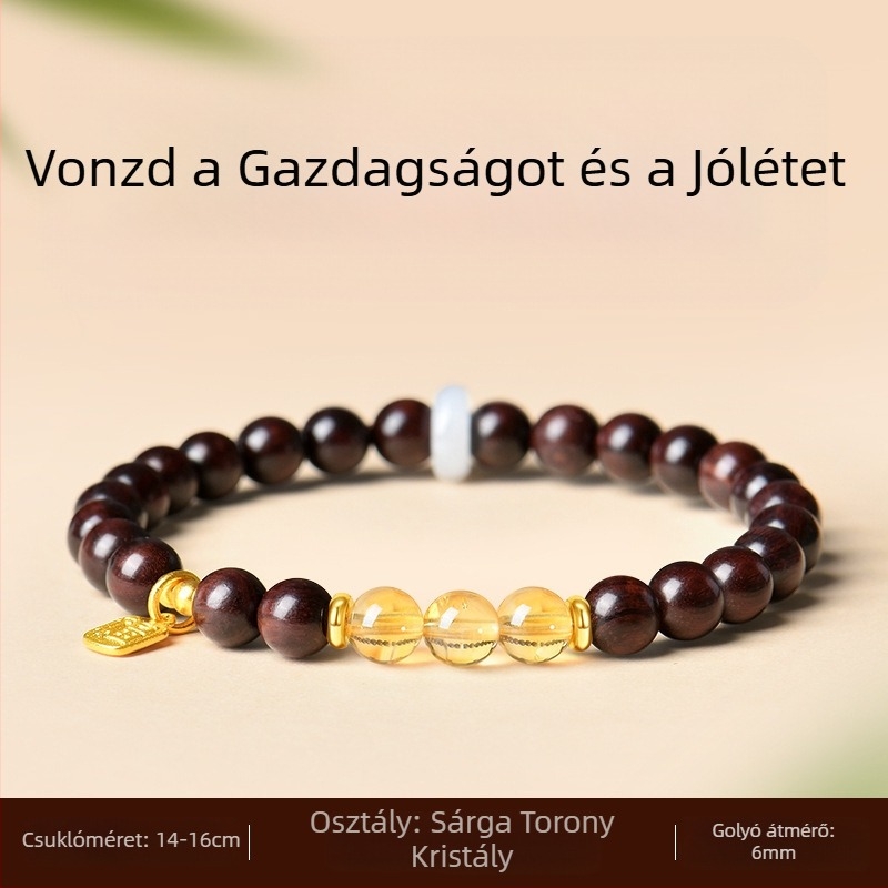 Rózsafa gyöngyös karkötő dupla körös kivitelben, kézzel készített, uniszex, 54 gyöngy
