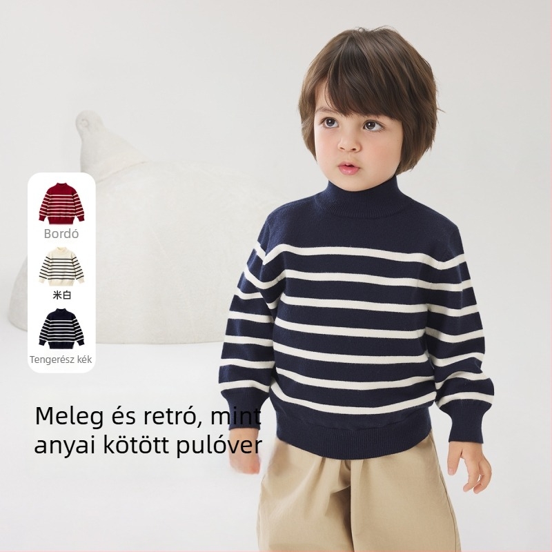 Gyerekeknek készült pamutból készült kötött kardigán hosszú ujjúval és kerek nyakú, őszi, tavaszi és téli időszakokra