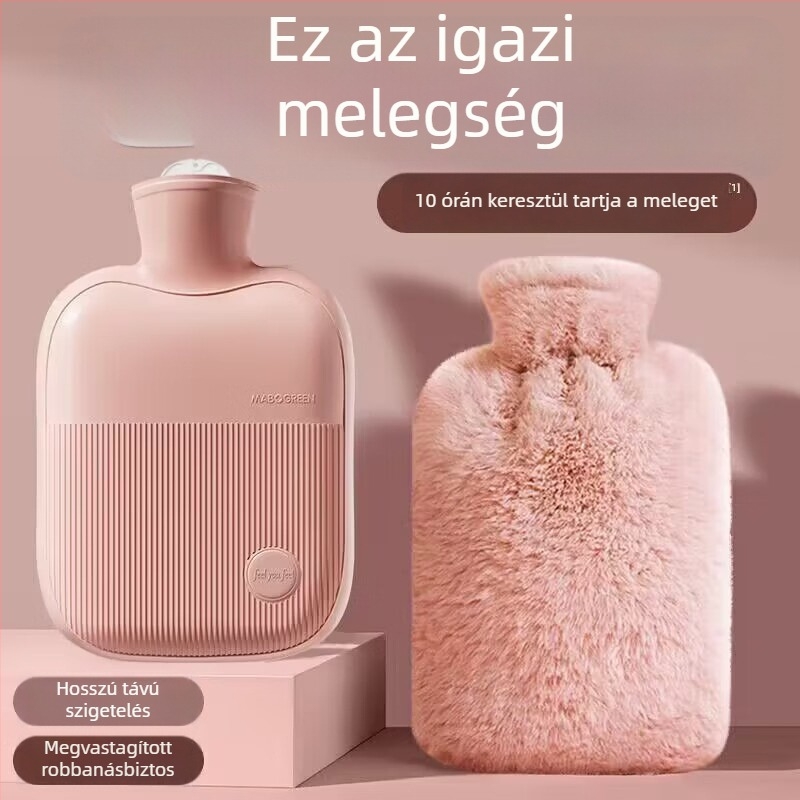 Vízbe töltött forró víz töltőtáska kézmelegítéshez, sűrű PVC, 500 g, derék/has/kezek/vállak/nyak/ujjak számára, meleg és hideg használat, testreszabás