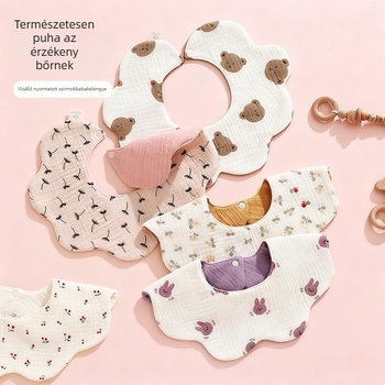 Bébi nyálkendő tiszta pamut gézből, vízálló, Cartoon minta, 0–3 év közötti csecsemőknek és kisgyerekeknek