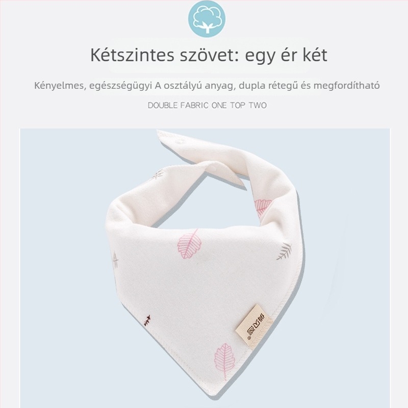 Háromszög alakú bébi kendő — 95% feletti pamut, kétszintes, vízálló, 0–6 éveseknek