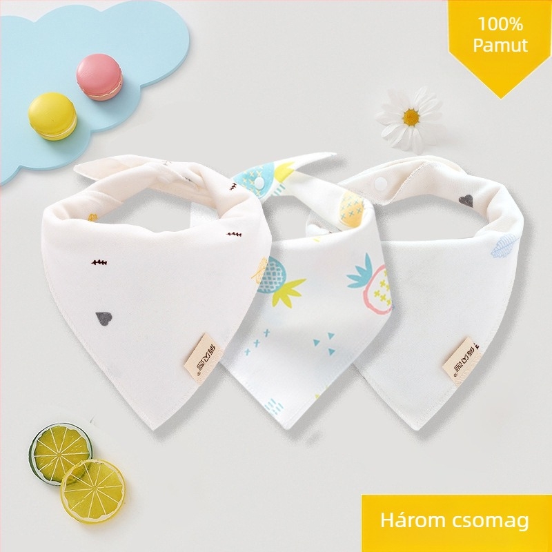 Háromszög alakú bébi kendő — 95% feletti pamut, kétszintes, vízálló, 0–6 éveseknek