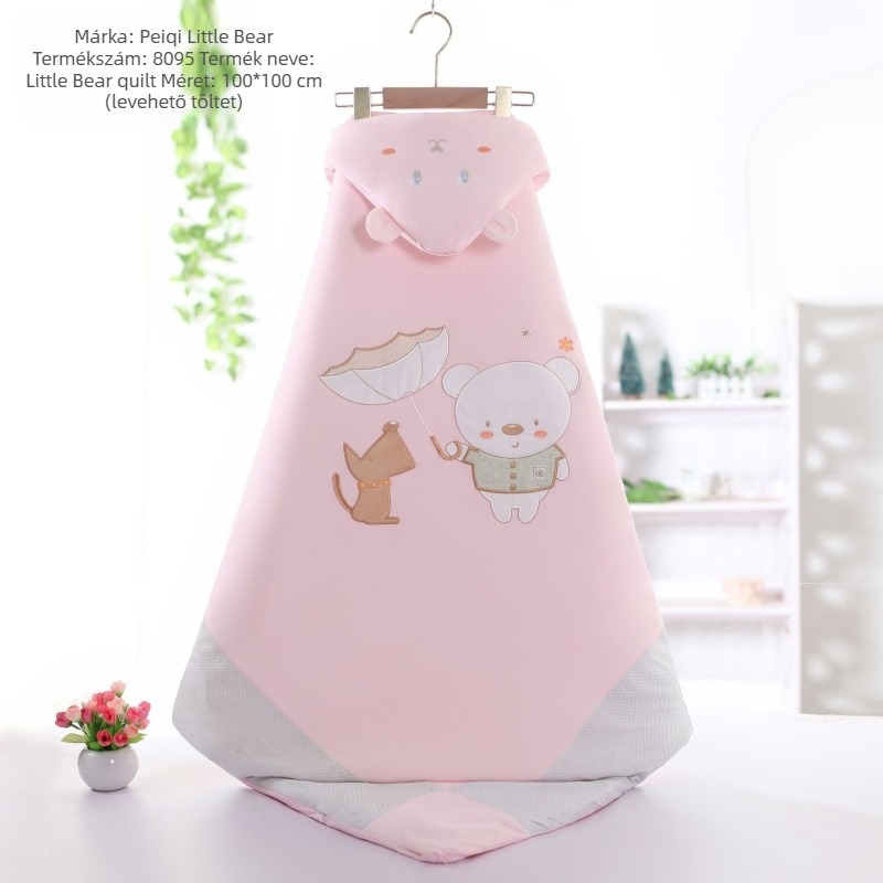 Peggy Bear bébi ölelős takaró, téli vastag modell, külső anyag 95% pamut, töltet szintetikus rost, újszülötteknek és 1–3 éveseknek, állatos mintákkal
