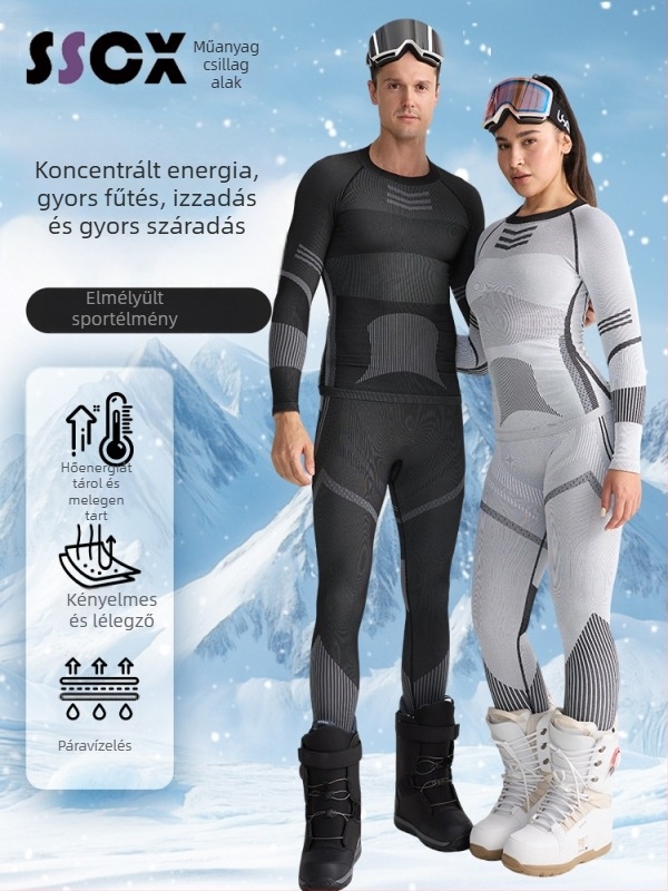 Gyorsan száradó síkészlet — meleg alapréteg, pamutszövet keverék (Spandex 13%, Nylon 61%, Polyester 26%), Tél/Ősz, Férfiak, Tevékenységek: futás, kerékpározás, hó és jég, túrázás