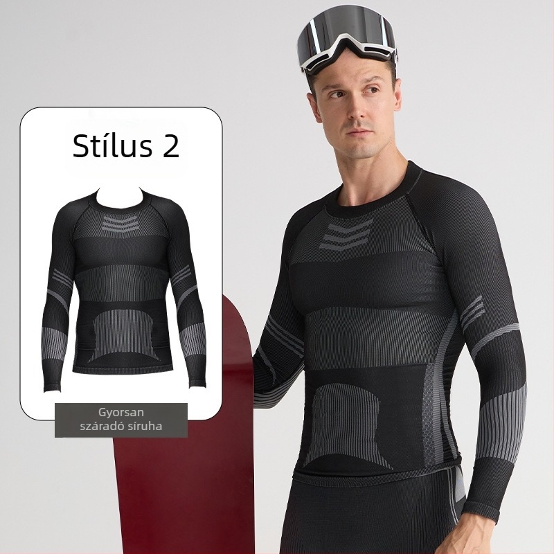 Gyorsan száradó síkészlet — meleg alapréteg, pamutszövet keverék (Spandex 13%, Nylon 61%, Polyester 26%), Tél/Ősz, Férfiak, Tevékenységek: futás, kerékpározás, hó és jég, túrázás