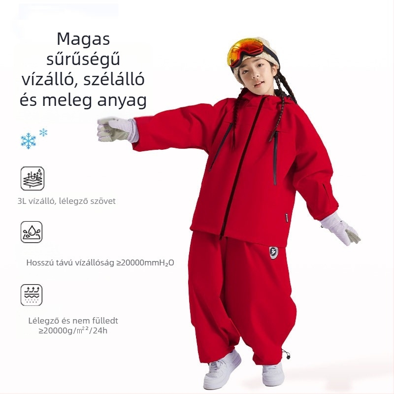 Gyerekeknek szóló kapucnis síruha – vízálló 3000mm, lélegző, meleg selyemszál töltés, uniszex