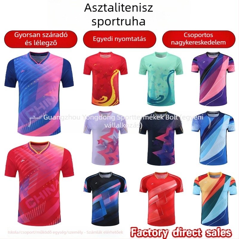 Asztalitenisz ruházat készlet, uniszex, gyorsan száradó poliészter, minden évszakhoz, felnőtt és gyermekek számára, egyedi nyomtatás elérhető