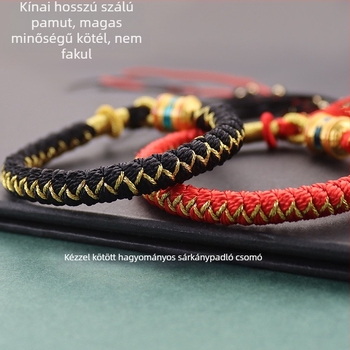 Tibeti ihletésű karkötő sárkány pikkelyes csomóval, kézzel szőtt zsinórral, uniszex etnikai stílus