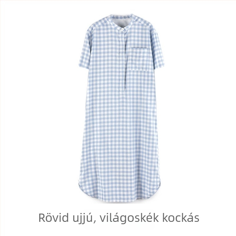 Pamut indián stílusú hosszú ujjú hálóing, álló gallérral, otthoni viselet tavaszra és nyárra
