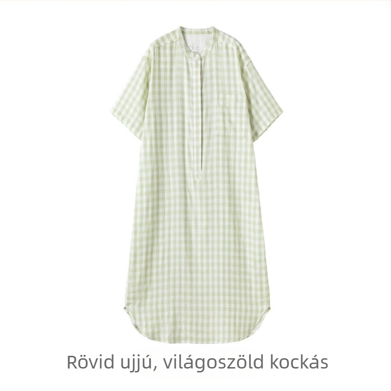 Pamut indián stílusú hosszú ujjú hálóing, álló gallérral, otthoni viselet tavaszra és nyárra