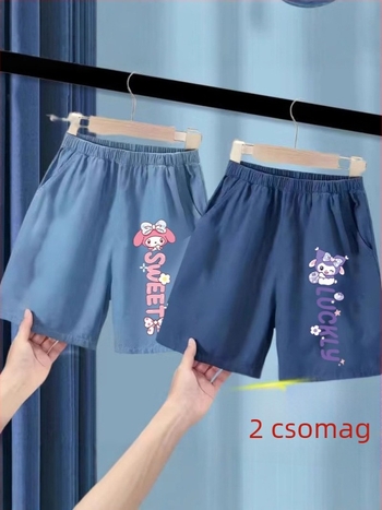 Lányok nyári jégselyem denim rövidnadrág, poliészter 91–95%, középmagas derékvonal, elasztikus öv, Cartoon mintázat, 3–8 éveseknek, nyár 2025