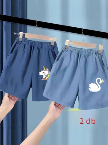 Lányok nyári jégselyem denim rövidnadrág, poliészter 91–95%, középmagas derékvonal, elasztikus öv, Cartoon mintázat, 3–8 éveseknek, nyár 2025