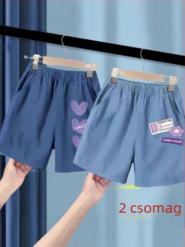 Lányok nyári jégselyem denim rövidnadrág, poliészter 91–95%, középmagas derékvonal, elasztikus öv, Cartoon mintázat, 3–8 éveseknek, nyár 2025