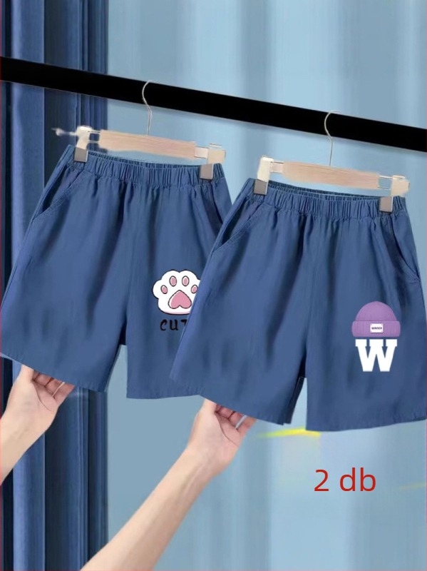 Lányok nyári jégselyem denim rövidnadrág, poliészter 91–95%, középmagas derékvonal, elasztikus öv, Cartoon mintázat, 3–8 éveseknek, nyár 2025
