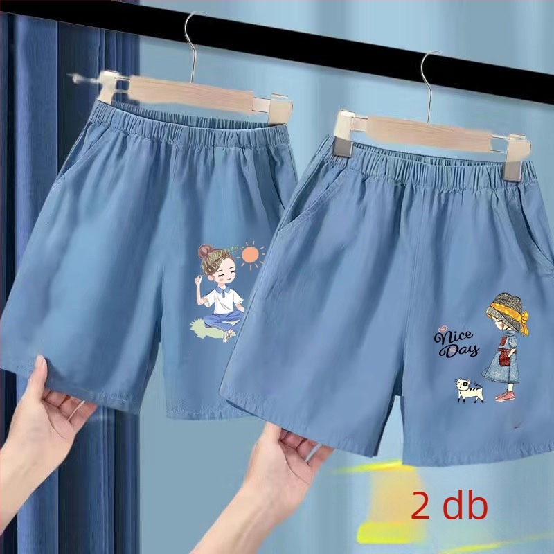 Lányok nyári jégselyem denim rövidnadrág, poliészter 91–95%, középmagas derékvonal, elasztikus öv, Cartoon mintázat, 3–8 éveseknek, nyár 2025