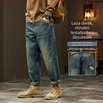 Férfi plusz méretű laza szabású farmer, japán retro vintázs, harém stílus