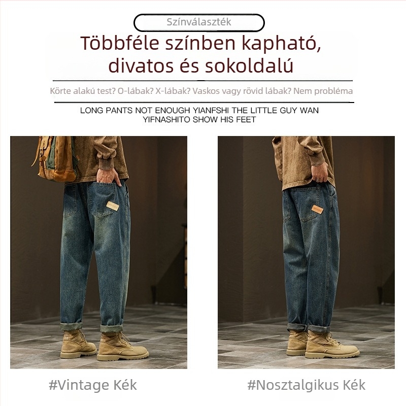 Férfi plusz méretű laza szabású farmer, japán retro vintázs, harém stílus