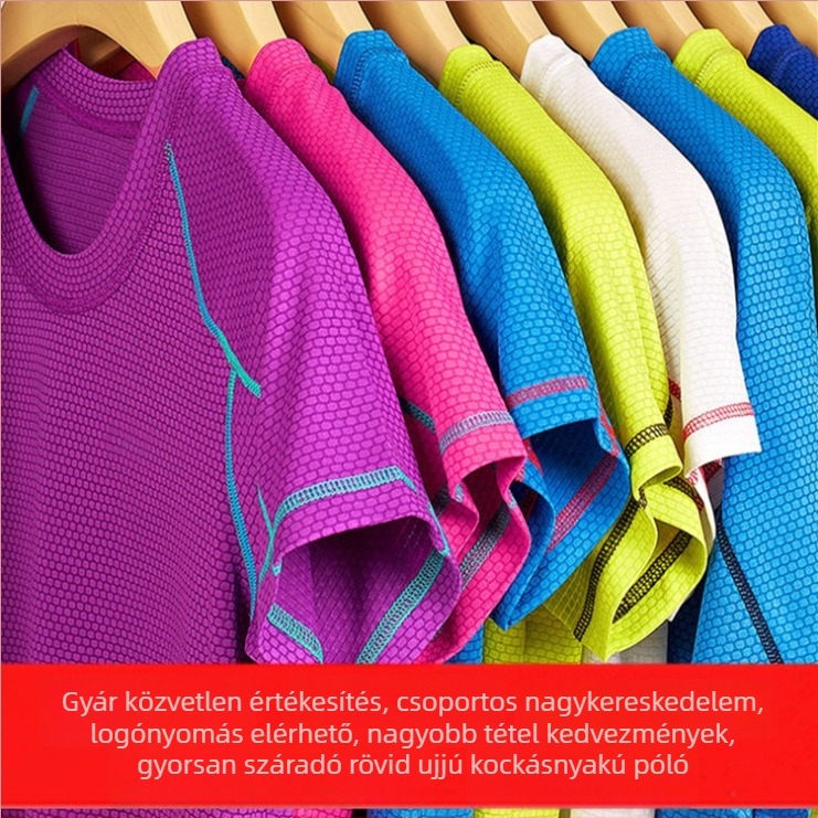 Poliészteres rövid ujjú póló kerek nyakkal, gyorsan száradó és lélegző