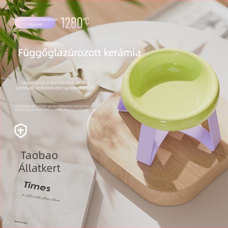 Repülő tányér formájú kerámia macskatál tartóval, márka Sheng Hangsheng, kód Wl-041-dd, etetőeszköz macskáknak