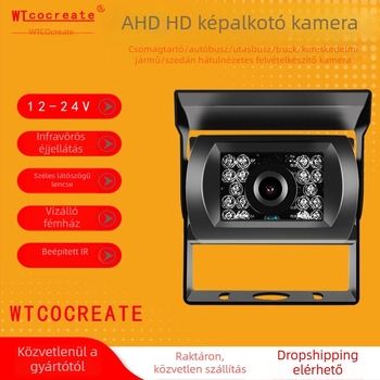 Autó/Busz hátsó kamera AHD infravörös éjszakai látással, vízálló és ütésálló, 12–24V tápegység, 125° látószög, kompatibil 4,3/7/9 colos kijelzőkkel