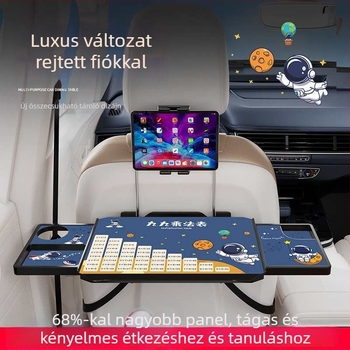 Autóba szerelhető kis faasztal; összecsukható asztal a vezető melletti üléshez; hátsó ülésen étkezésre és tanulásra szolgáló asztal; falra szerelhető támasz; univerzális kompatibilitás