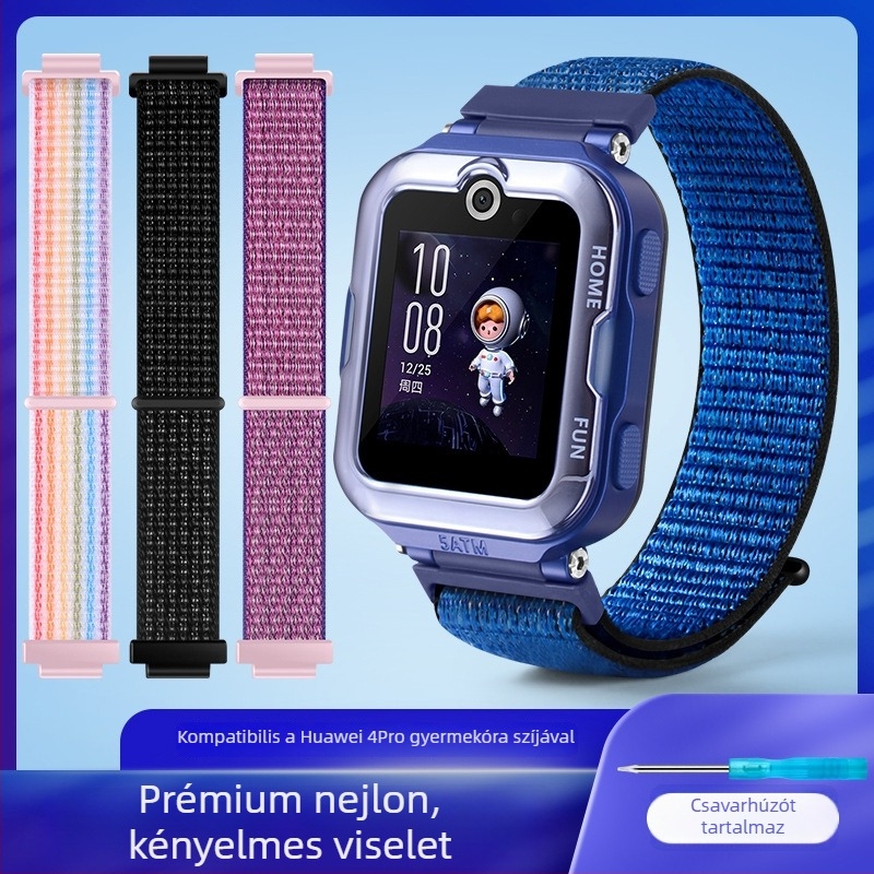 Huawei Gyerekórához 4 Pro nylon fonott szíj, sportos stílusú Velcro csattal