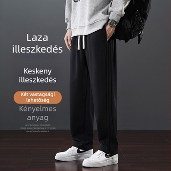 Férfi téli casual nadrág fleece-béléssel, egyenes szabású, középmagas derék, övvel, 65% pamut, mikroelasztikus, zsebek