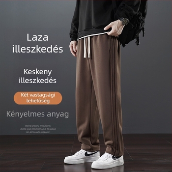 Férfi téli casual nadrág fleece-béléssel, egyenes szabású, középmagas derék, övvel, 65% pamut, mikroelasztikus, zsebek