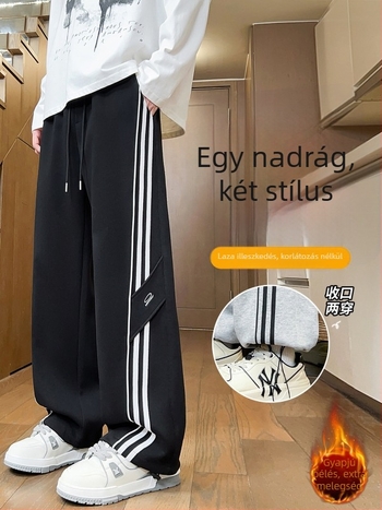 Őszi–téli béléses hosszú nadrág fiúknak, egyenes szabású, gimnazistáknak, sportos–casual stílus