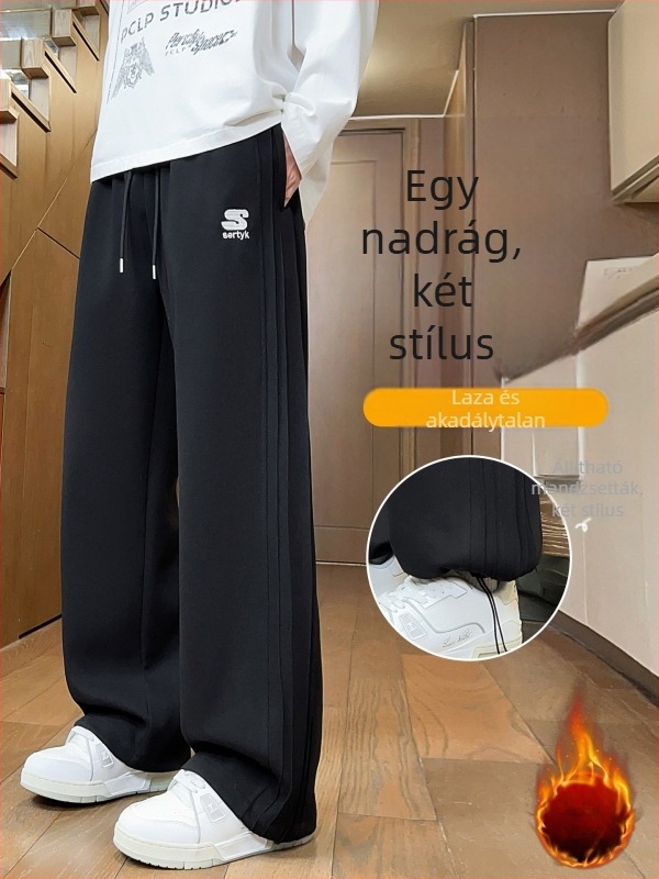 Őszi–téli béléses hosszú nadrág fiúknak, egyenes szabású, gimnazistáknak, sportos–casual stílus
