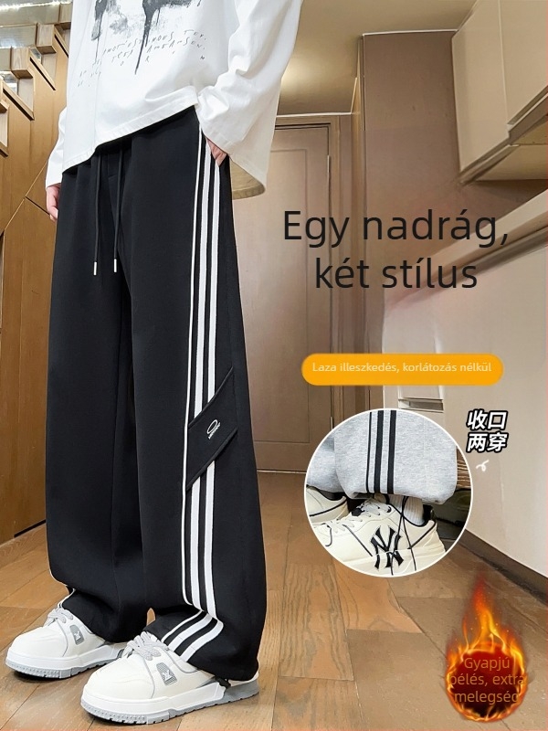 Őszi–téli béléses hosszú nadrág fiúknak, egyenes szabású, gimnazistáknak, sportos–casual stílus
