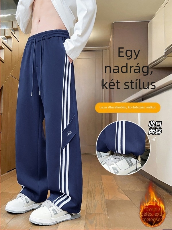 Őszi–téli béléses hosszú nadrág fiúknak, egyenes szabású, gimnazistáknak, sportos–casual stílus
