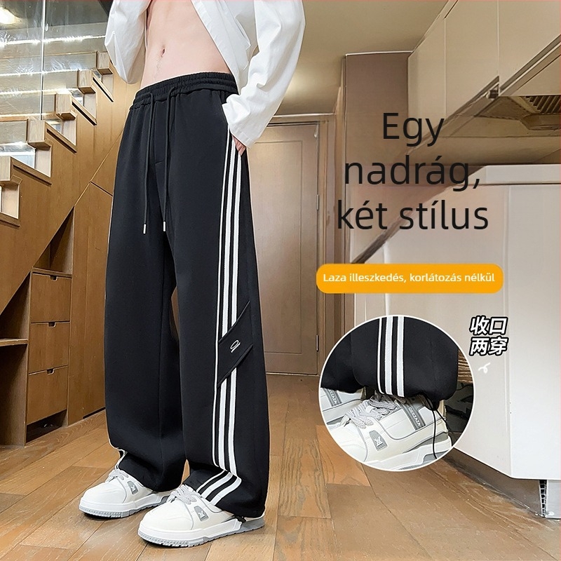 Őszi–téli béléses hosszú nadrág fiúknak, egyenes szabású, gimnazistáknak, sportos–casual stílus