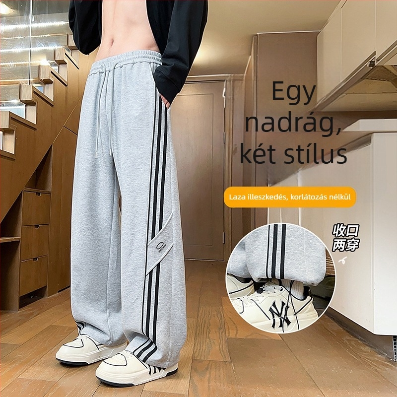 Őszi–téli béléses hosszú nadrág fiúknak, egyenes szabású, gimnazistáknak, sportos–casual stílus