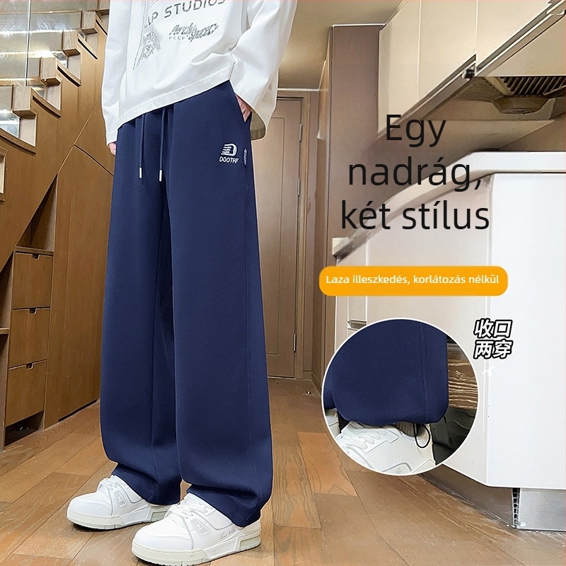 Őszi–téli béléses hosszú nadrág fiúknak, egyenes szabású, gimnazistáknak, sportos–casual stílus