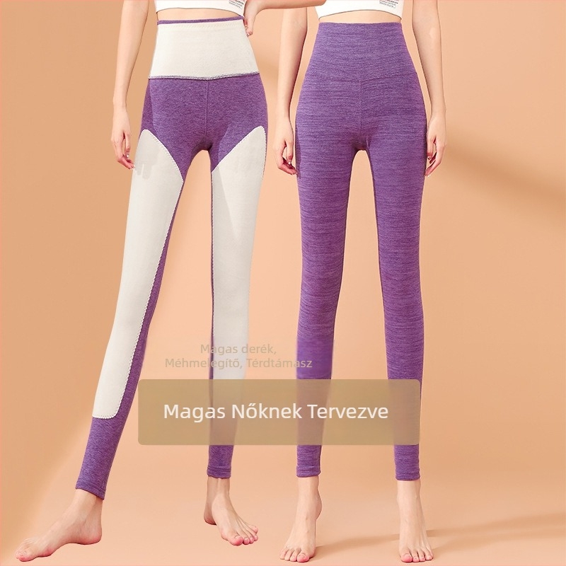 Pluszméretű női hosszú termál leggings, magas derék, rugalmas, testhezálló, kationos velúr, vastagított, meleg