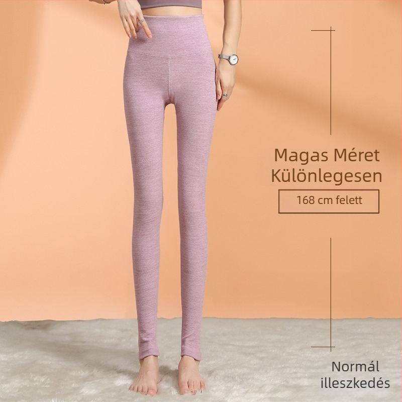 Pluszméretű női hosszú termál leggings, magas derék, rugalmas, testhezálló, kationos velúr, vastagított, meleg