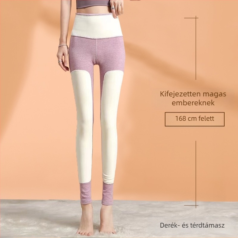Pluszméretű női hosszú termál leggings, magas derék, rugalmas, testhezálló, kationos velúr, vastagított, meleg